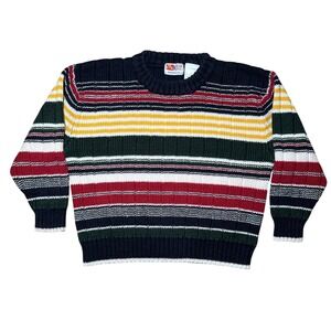 Vintage 90s McKIDS Mc Donalds Striped Sweater Boys Size 5 Navy Red Green Yellow